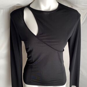 Karen Robertson black stretch fitted cut-out top M